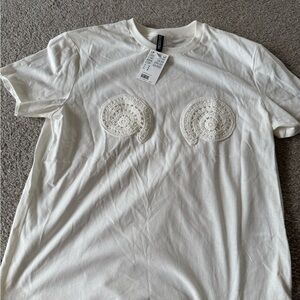 H&M Cream T-Shirt with Crochet Accents